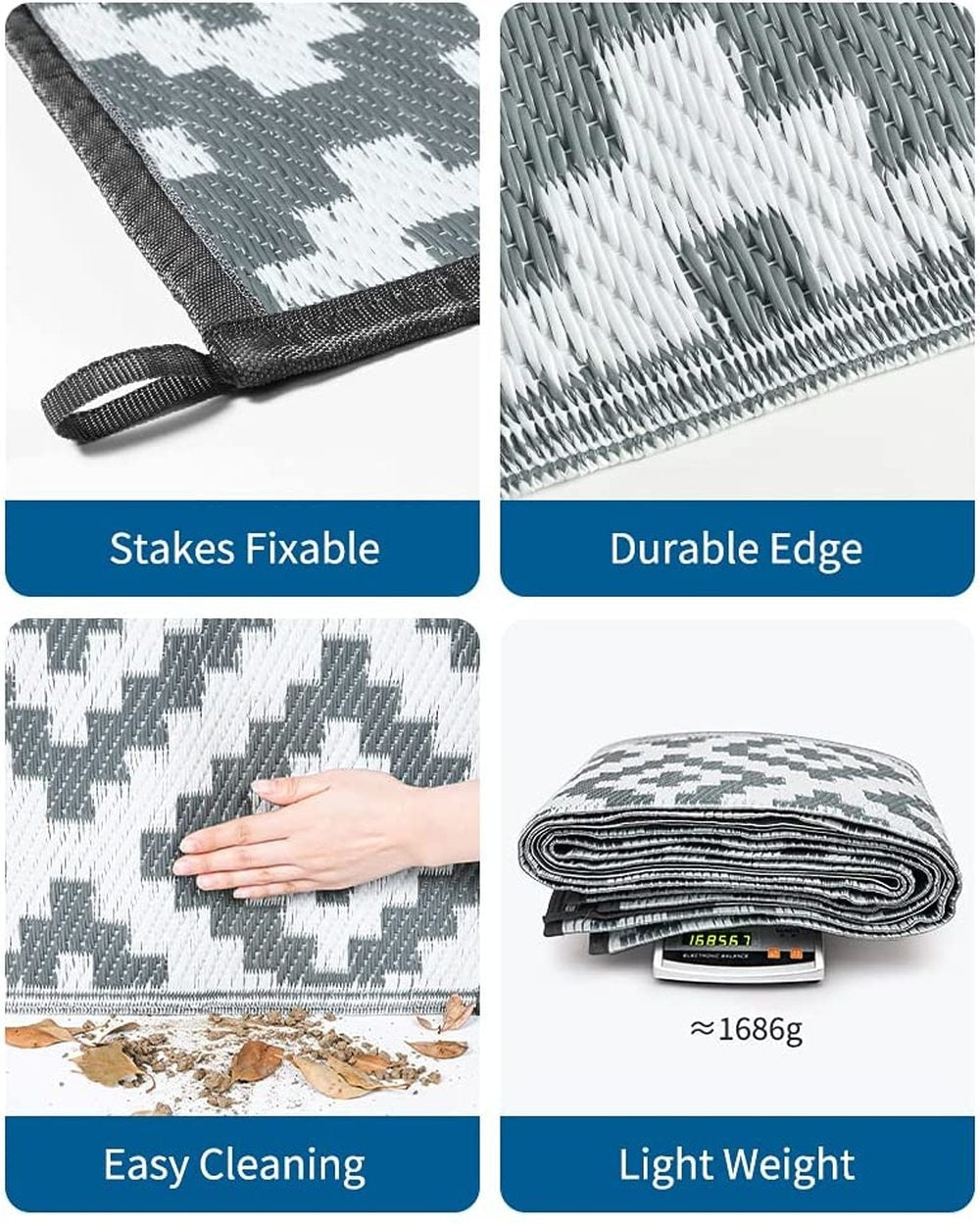 [Clearance] Non-slip Rug for Outdoor Patio Portable Woven Picnic Mat Easy Cleaning Reversible Carpet Multifunctional Floor Mat Home Decor